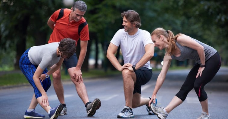 mature friends going out for a run with strong hairpiece bonds