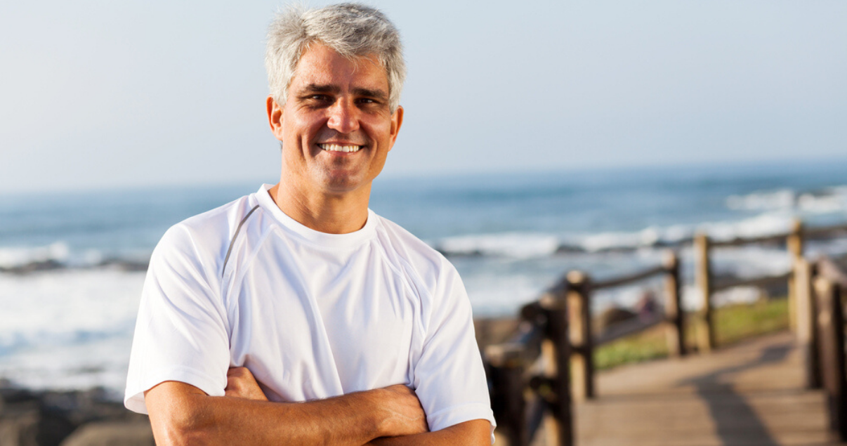 mature man wearing short hair system for men