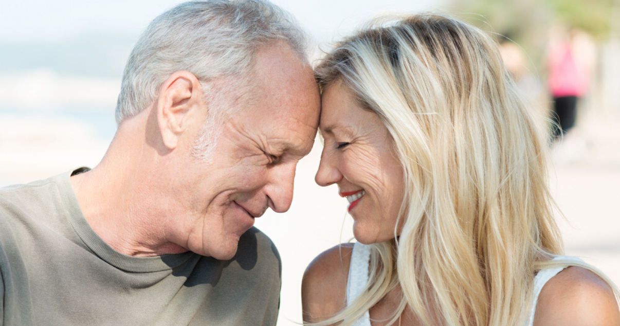 Senior couple happy with hair systems