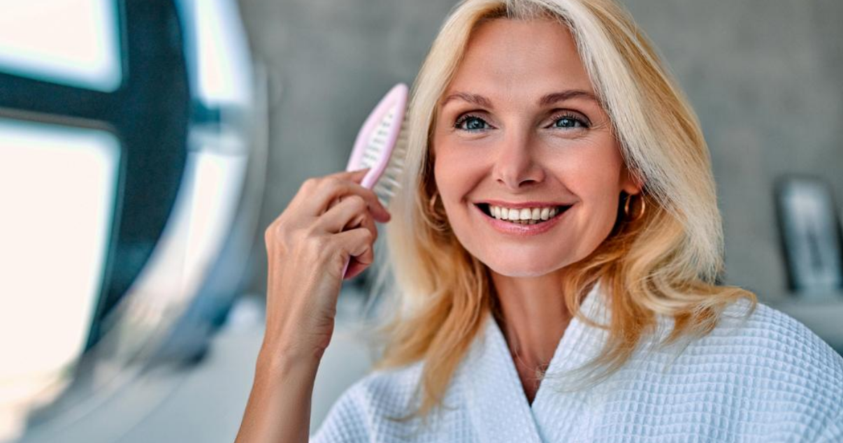 Senior woman increasing her hair system lifespan