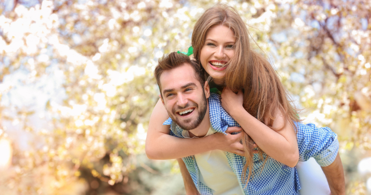 Couple enjoying their hair pieces in the spring (1) (1)