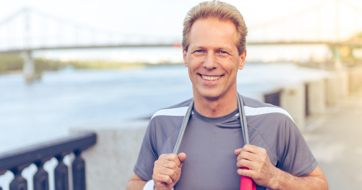 Man happily exercising with his new bio matrix hair system (1)