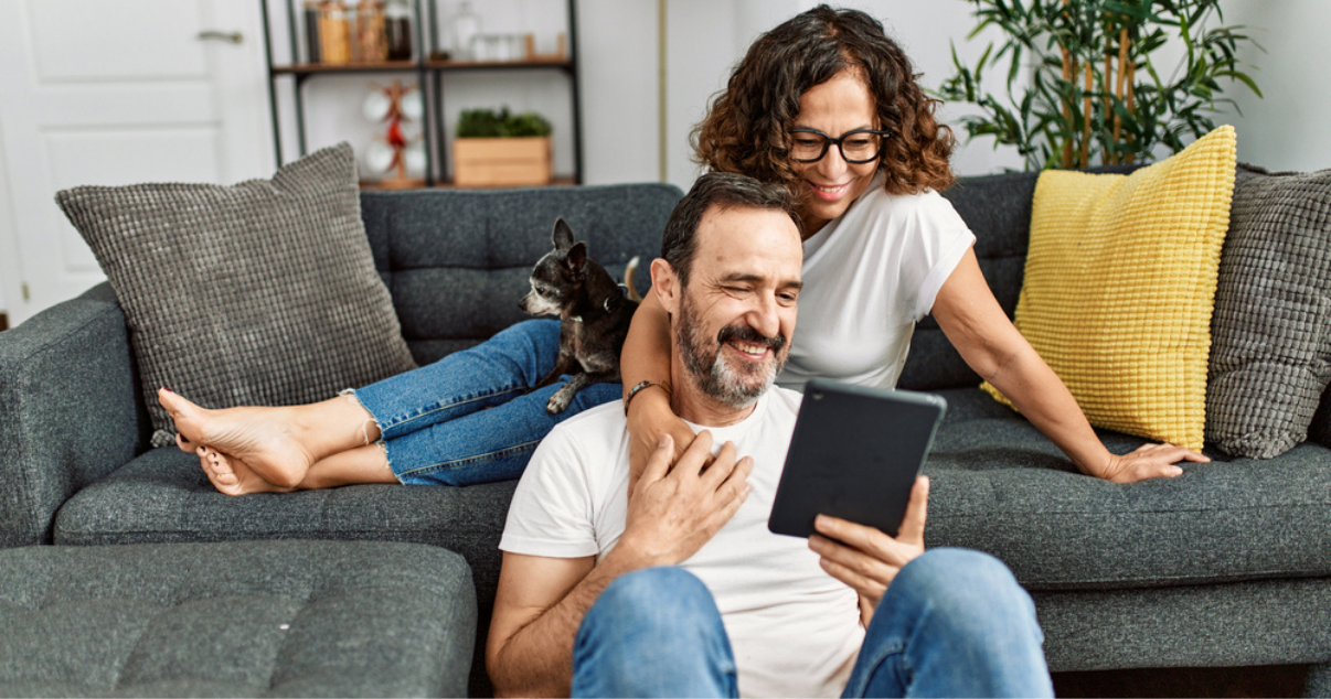 Middle age couple buying a wig online