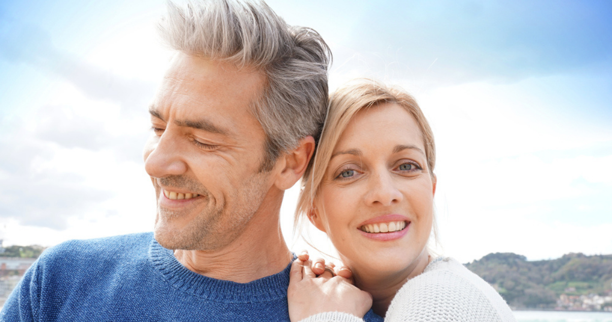 Middle age couple enjoying how strong is their wig glue