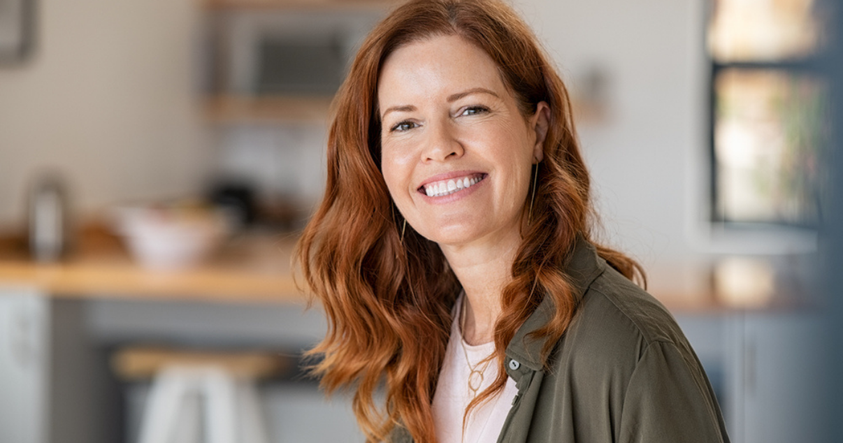 Middle age woman with long hair system from Advent Hair