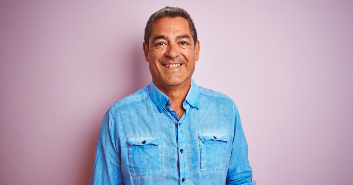 Middle-aged man taking scalp care 