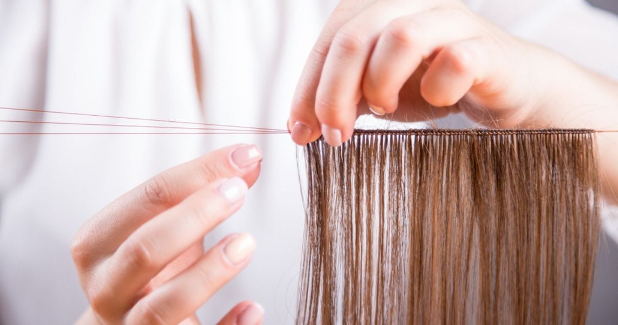 hairpiece maker using hair knots to make lace front hairpiece with brunette hair