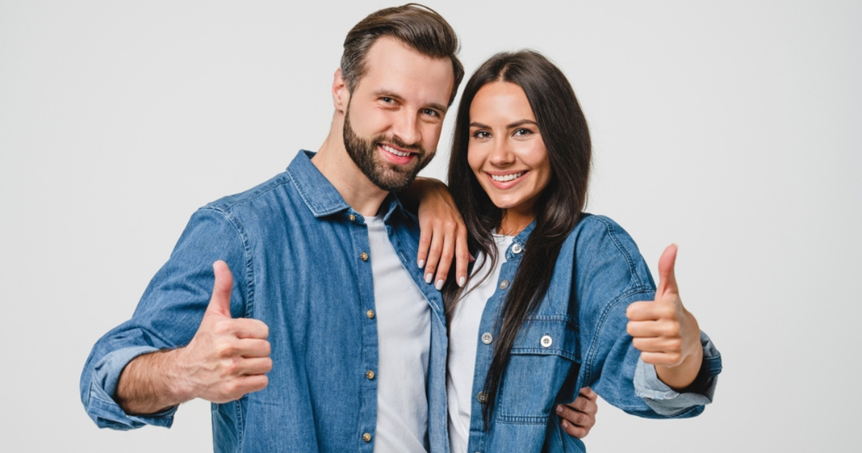Happy couple with their hair systems
