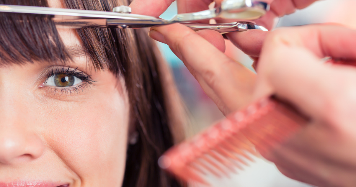 Woman getting new bangs 
